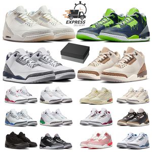 Jumpman 3 Chaussures de basket-ball 3s Palomino White Cement Reimagined Midnight Navy Palomino Ivoire Hugo Fear Fire Red Lucky Green Baskets pour hommes femmes baskets sport