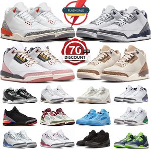 Avec la boîte 3 chaussures de basket-ball 3s Géorgia Peach Palomino White Cement repensé Green Glow Midnight Navy Hugo Fire Red Mens Trainers Femme Sneakers Sports