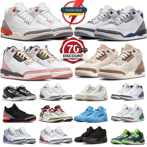 Avec la boîte 3 chaussures de basket-ball 3s Géorgia Peach Palomino White Cement repensé Green Glow Midnight Navy Hugo Fire Red Mens Trainers Femme Sneakers Sports