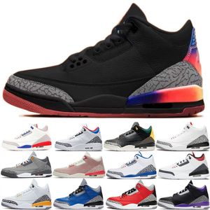 3 hommes Chaussures de basket-ball 3s baskets blanc ciment repensé feu rouge cardinal iris pine verte unc rouille rose rose noirs wizards masque femme