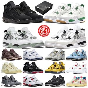 Jumpman 4 4s Basketball Sports Shoes Designer pour Red Thunder Pine Green Military Black Cat blanc Oreo Sail Seafoam University Blue Bred Mens Womens Sports Sneakers