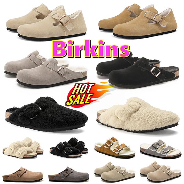 Birkenstock Boston Clogs Sandals Birkens Zapatillas, sandalias de moda, Corte de terciopelo, piel volcada, hebillas de cinturón, zapatillas de piel, zapatillas 【code ：L】