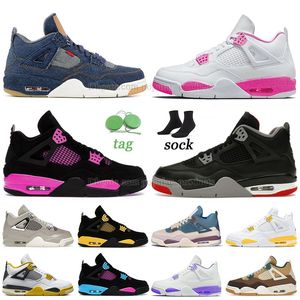 Jumpman 4 hommes Chaussures de basket-ball élevé Remagined 4s Denim Black Cat jaune Thunder Purple Pink Oreo Pure Argent Freeze Moment Vivid Sulfur Mens Womens Trainers J4 Sneaker J4