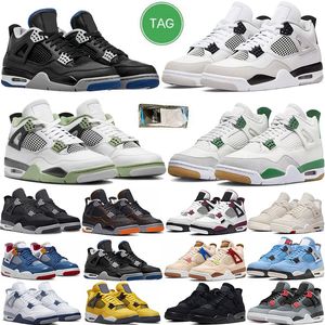 2024 Jumpman 4 Men Basketbalschoenen MILITAAL BLACK 4S Zwarte kat Canvas Fire Red Thunder White Oreo Hyper Royal Womens Trainers Sports sneakers Tennis 36-47