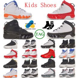 Jumpman 9 chaussures de basket-ball enfants 9s feu rouge olive concord particule gris unc changer le monde chili bleu élevé brevet anthracite enfants baskets de sport