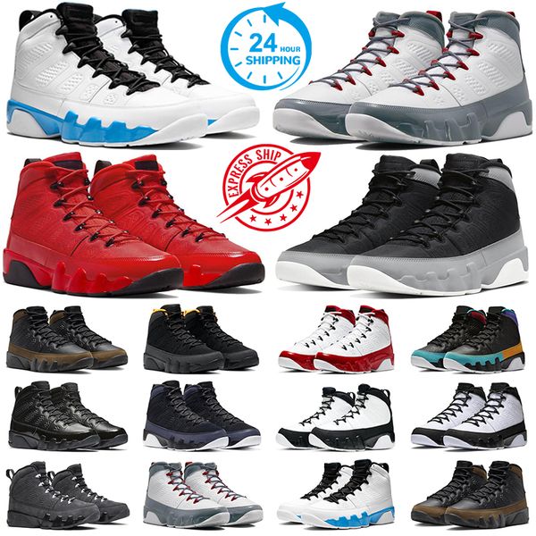 Jumpman 9 Powder Blue Hommes Chaussures de basket-ball 9s Fire Red Light Olive Chili Rouge Particules Gris Bred Brevet Gym Rouge Noir Blanc Hommes Baskets Sport Baskets