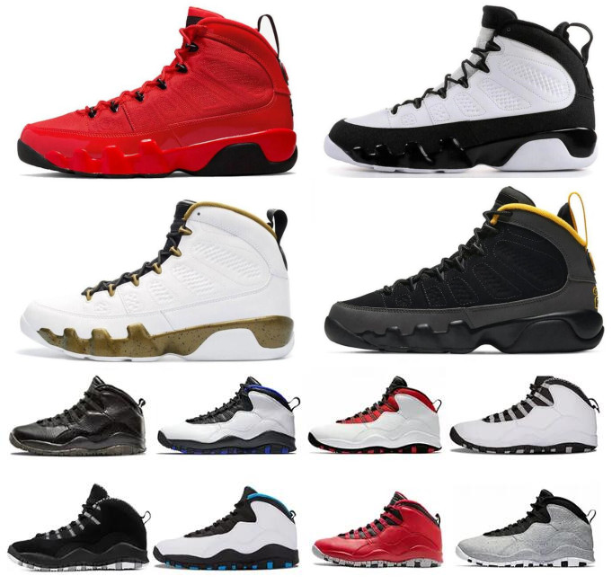 Jumpman 9 10 Mens Basketball Shoes 10s Trainers Bulls Powder Blue Fire Red 9s University Gold Stealth Cement Steel Grey 10th Anniversary Ovo Black Retro Sneakers 40-47