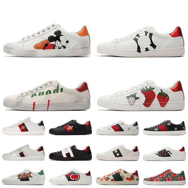 ACE Designer Casual Shoes Bee Low Top guccis Sneakers Tiger Embroidered Black White Green Stripes Classic snake Green【code ：L】Red Sneakers