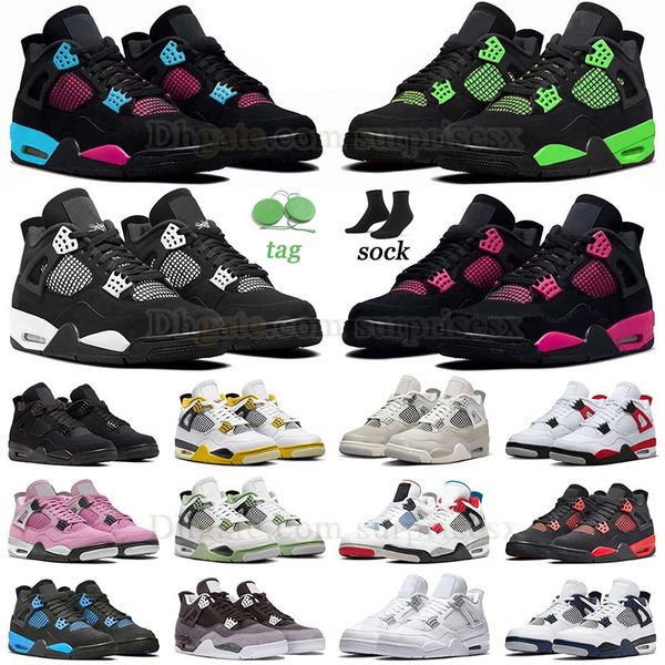 Jumpman 4 zapatos de baloncesto truenos para hombre para mujer vívido azufre 4s miedo gato negro orquídea amarillo rojo verde trueno reinventado rosa oreo pino verde congelar momento entrenadores