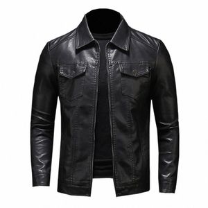 Jumpsnow heren motorfiets lederen jas groot formaat zak zwarte rits revers slim fit mannelijke lente herfst hoge kwaliteit PU jas T94Y #