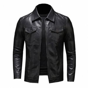 Jumpsnow heren motorfiets lederen jas groot formaat zak zwarte rits revers slim fit mannelijke lente herfst hoge kwaliteit PU jas P0K0 #