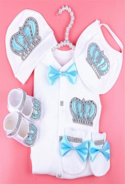 Mono de algodón para recién nacido, ropa para niño de 03 meses, corona de diamantes de imitación, conjunto de pijamas de bebé de color blanco para niño 2103094982980