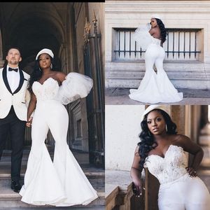 Robes de combinaison Designer 2021 avec manches détachables en dentelle applique en cœur décolleté africain plus robe de mariage de taille vestide 403