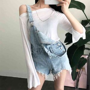 Jumpsuit Jeans Dames Zomer Vintage Gescheurde Overalls Korte Broek Strap Mouwloze Kleding Mini Denim Broek 210601