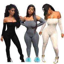 Vrouwen lange mouw jumpsuits sexy off schouder bodycon lange mouw clubwear playsuit skinny rompers vrouwelijke herfst leggings