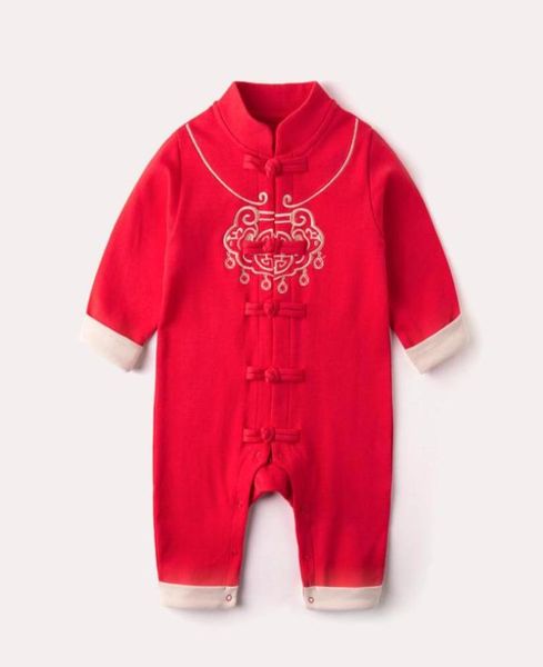 Combinaisons 2021 enfants vêtements pour l'année chinoise Tang costume bébé garçon fille serrure imprimer à manches longues barboteuse infantile combinaison vêtements chauds3121525