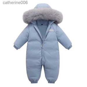 Jumpsuits 2023 Baby Winter Jumpsuit Echt wasbeerbont Waterdicht babymeisje Snowsuit Peuter Jongen Winter Romper Babyoverall DonsjackL231101