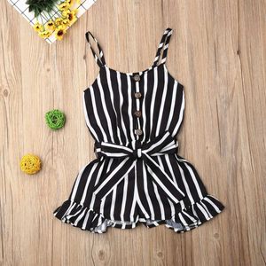 Jumpsuits 3-8Y Juego de niños y niñas Juego para niños Ropa de verano Stripe Pliseed Stripe Sobreved Sumpsuit Chaqueta casual Y240520QBGH