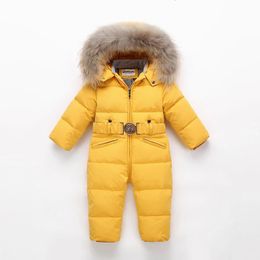 Combinaisons -30 Russie hiver enfants garçons Snowsuit combinaison bébé chaud canard vers le bas vestes pour filles ensemble enfants parka vraie fourrure barboteuses Y6 231120