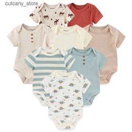 Combinaisons 4 pièces coton nouveau-né body imprimer bébé fille vêtements à manches courtes barboteuse bébé garçon vêtements ensembles Animal 0-12 M été Bebes L240307