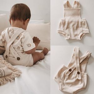 Jumpsuits 6 Colors Summer Born Baby Girls Boy Ribbed Solid Sleeveless Suspender Rompers Toddler Kids Overalls Clothes Outfits