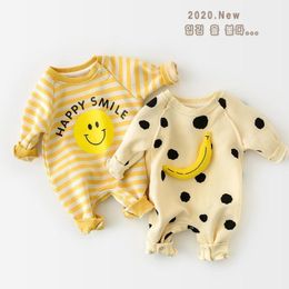 Jumpsuits herfst baby romper baby stip banana print dikke dikke peuter jumpsuit met lange mouwen jumpsuit kinderen jongens en meisjes kleding 230228