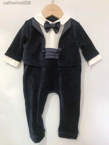 Monos Otoño Invierno niños Boutique ropa bebé niño mamelucos manga larga terciopelo mono suave niño cumpleaños Príncipe traje guapoL231101