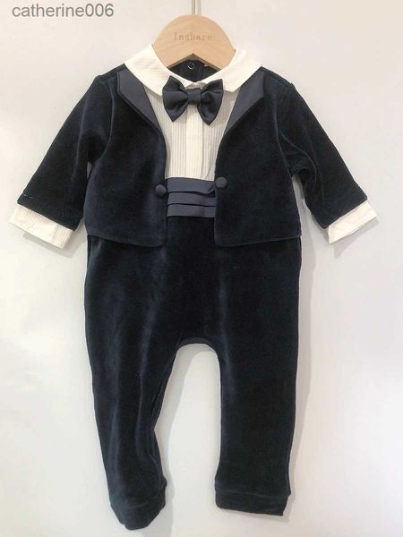 Combinaisons Automne hiver enfants Boutique vêtements bébé garçon barboteuses à manches longues velours combinaison doux garçon anniversaire Prince costume HandsomeL231101