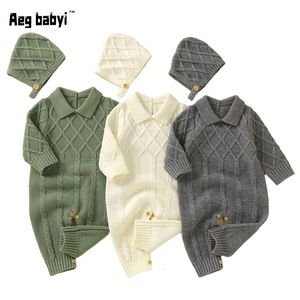 Jumpsuits baby bodysuits geboren romper baby jongens meisjes kleding gebreide jumpsuits hoeden 2 stks sets herfst winter baby outfits kinderen dragen 230228