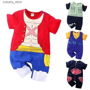 Jumpsuits Babyjongenskleding Peuter Romper Babysuit Pasgeboren Anime Zoro Zomer T-shirt Klimkleding Babyspullen Babykleding Pyjama's L240307