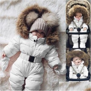 Monos Bebé Niñas Niños Traje de nieve Abrigo Invierno Nacido Mameluco Piel con capucha Mono Grueso Cálido Cochecito Ropa exterior Mono infantil Chaqueta Dr Dhhuf