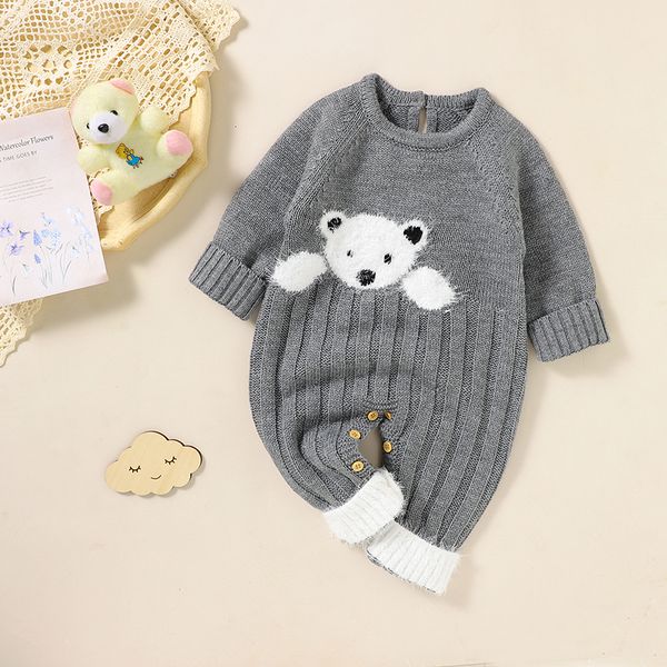 Combinaisons bébé barboteuse tricot mignon dessin animé ours né fille garçon combinaison tenue à manches longues automne infantile enfant vêtements chaud combishort Onesies 230228