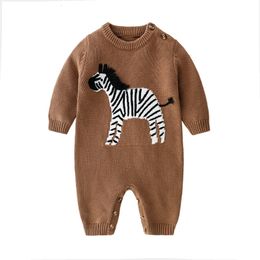 Jumpsuits Baby Rompers Autumn Bruine Boarde Long Sleeve Born Boys Girls Breaks Sweaters Jumpsuits Winter Toddler Infant Outfits Dragen 230303