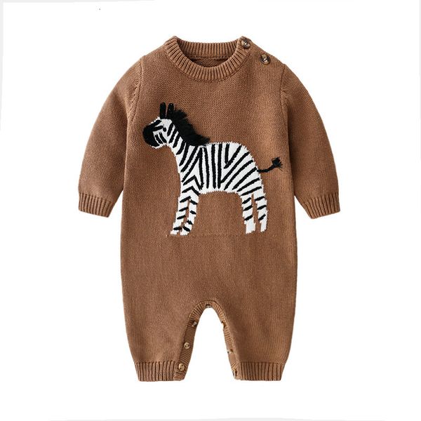 Combinaisons bébé barboteuses automne marron à manches longues né garçons filles chandails tricotés combinaisons hiver enfant en bas âge tenues pour bébés porter 230303