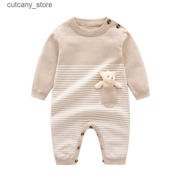 Combinaisons Bébé barboteuses automne Camel à manches longues nouveau-né garçons filles tricoté pulls combinaisons hiver enfant en bas âge tenues pour nourrissons une pièce porter L240307