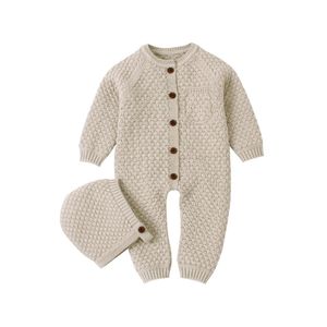 Jumpsuits Baby Rompers Lange mouw babyjongens meisjes kleding herfst solide gebreid geboren peuter kinderen overalls 018m 230213