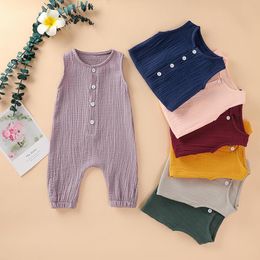 Baywell infantile né bébé garçons filles coton lin barboteuse solide été combinaison sans manches salopette vêtements enfant en bas âge tenues