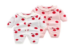 Monos ropa de bebé nacida primavera otoño niñas pequeñas mameluco de punto blanco rosa estampado de frutas manga larga para 024M4278885