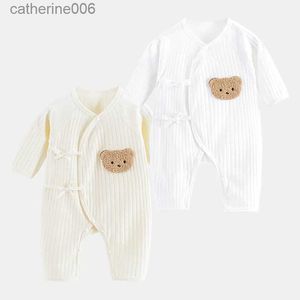 Jumpsuits Boys Girls One Piece Outfit 100% Cotton Newborn Baby Long Sleeve Romper Infant Solid Knitting Thin Jumpsuit For SeasonsL231101