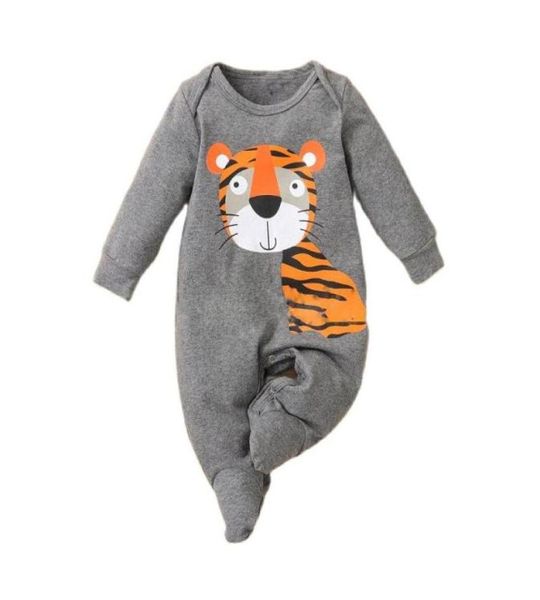 Combinaisons Dessin animé bébé barboteuse mignon animal tigre imprimé enfant en bas âge garçon body rampants avec chapeau salopette pour né vêtements 7134177