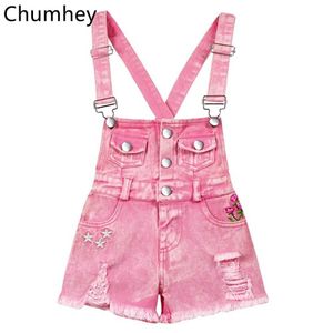 Jumpsuits Chumhey 1-11t Childrens Full Set zomer meid hanger denim shorts roze jeans kinderen kleding kawaii bebe jumpsuit childrens kleding y2405209wa4