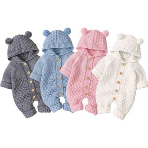 Combinaisons Citgeett automne hiver né bébé garçons filles oreille tricot barboteuse à capuche laine pull combinaison chaude tenue mignonne 230303