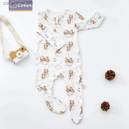 Jumpsuits Elinfant Overall Bamboe Katoenen Baby Pyjama Lang Ontwerp Baby Baby Voet Romper JumpsuitL231101