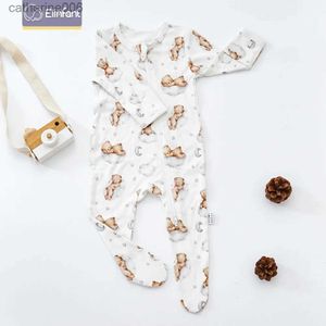 Monos Elinfant Mono de algodón de bambú Pijamas de bebé Diseño largo Bebé Pie Mameluco MonoL231101