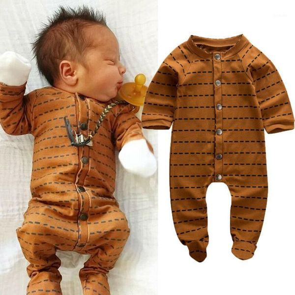 Monos Emmababy Dropshiping Cute Born Baby Girl Boy Ropa Romper Wrap Foot Jumpsuit Otoño Manga larga Mamelucos a rayas Ropa