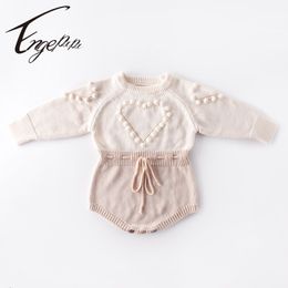 Jumpsuits engepapa handgemaakte liefde breien met lange mouwen kleren lente herfst peuter babymeisje breien romper geboren babymeisjes jumpsuit 230310