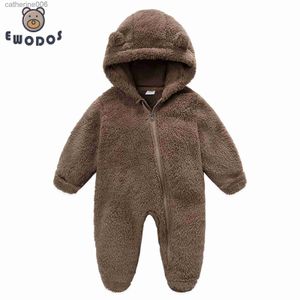 EWODOS 0-12M pasgeboren baby kinder jumpsuit fleece rompertjes met lange mouwen en capuchon en ritssluiting winter romper kleding voor jongens meisjesL231101