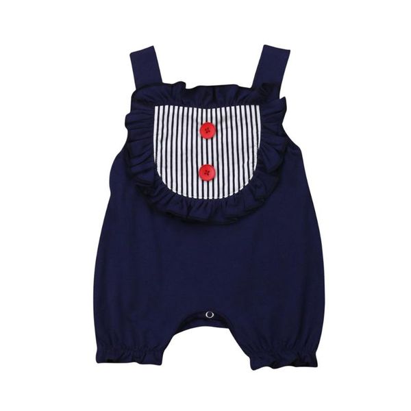 Monos Moda Niño Bebé Mameluco Niño Niña Unisex Raya Una pieza Volantes Botones Mono Sunsuit 2021