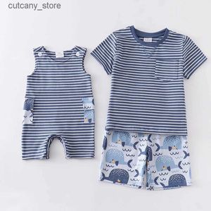 Combinaisons Girlymax Printemps Été Bébé Garçons Plaid Stripe Boutique Vêtements Barboteuse Coton Ensemble Short Et Soeur L240307