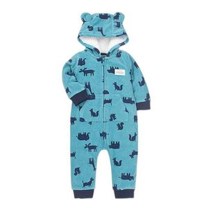 Jumpsuits Hooded Dierlijke Stijl Pasgeboren Baby Warme Wollen Voeten Baby Jongens en Meisjes Kleding Jumpsuit Pyjama 0-24M G220606